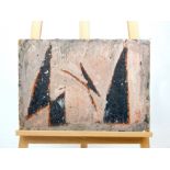 Rudolf Ray Rapaport Abstract Painting, Angular Shapes On A Deep Copper Backing.
