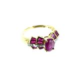 A 14 Caret Yellow Gold Art bDeco Style Ruby And Diamond Ring.