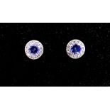 A Pair of 18 Carat White Gold Tanzanite And Diamond Cluster Earrings.