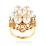 A 14 Carat Gold Seven South Sea Pearl Cocktail Ring.