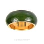 A 14 Carat Gold Jade Band Ring.