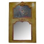 A Louis XV Carved Giltwood And Painted Trumeau Wall Mirror.