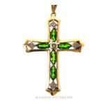 A Vintage 10 Carat Russian Green Dropside Diamond Cross On 9 Carat Chain.