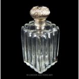 A Large Fluted Decanter With A Hammered Floral Silver Outer Top, Hallmarked Birmingham 1906