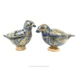 Two 18th Century Islamic Persian, Early Qajar Dynasty Ceramic Blue And White Birds.