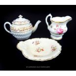 A Victorian Coalport Floral And Gilt Jug And Similar Teapot And Dish.