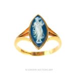 A Vintage 18 Carat Gold Blue Cameo Of Greek Goddess Ring.