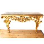 A Italian Carved Gilt Wood Console Table with Marble Top.