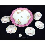 A Mixed Lot Of Ceramics To Include A Pink Gilt Bon Bon Dish