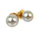 A Pair Of Yellow Gold South Sea Perl Stud Earrings.