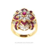 An 18 Carat Yellow Gold Ruby And Diamond Ring.