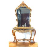 A Console Table with Large Gilt Mirror.