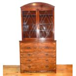 A Cira 1870 Hardwood Secretaire With Inlay And Domed Top.