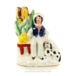 A Victorian (1830's) Staffordshire Flatback Spill Vase Depicting A Young Boy With Dog.