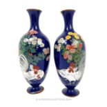 A Pair Of Blue Cloisonne Vases.