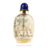 Lapis Capped Snuff Bottle Depicting A Horse.