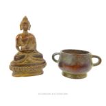 A Small Bronze Incense Burner And Buddha.