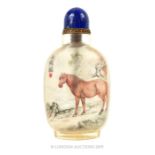 Lapis Capped Snuff Bottle Depicting A Horse.