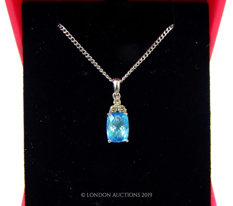 Aquamarine And Diamond Pendant Necklace. - Image 2 of 4