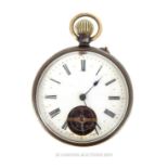 A Swiss Ancre Pocket Watch, With Enamel And Gold Face And An Exposed Section.