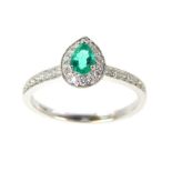 An 18 Carat White Gold Emerald And Diamond Cluster Ring.