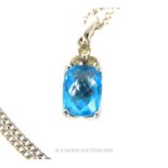 Aquamarine And Diamond Pendant Necklace.