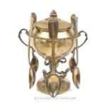 An Italian 800 Silver Lidded Pedestal Sugar Bowl.