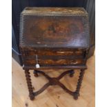 A Walnut Leather Clad And Painted Bureau 59 x 42 x 99 cm.