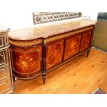 A Marble Top And Inlay Mahogany Veneer Sideboard, Late 20th Century 264 x 72 x 54 cm.