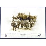 A Beautiful Signed Print Of A WW2 RAF Aircrew In Front Of A Bomber.