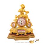 A 19th Century Gilt Clock. 37 cm x 30 cm x 13 cm.