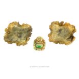 A Chinese Jade Pendant With Two Hard Stone Dishes.