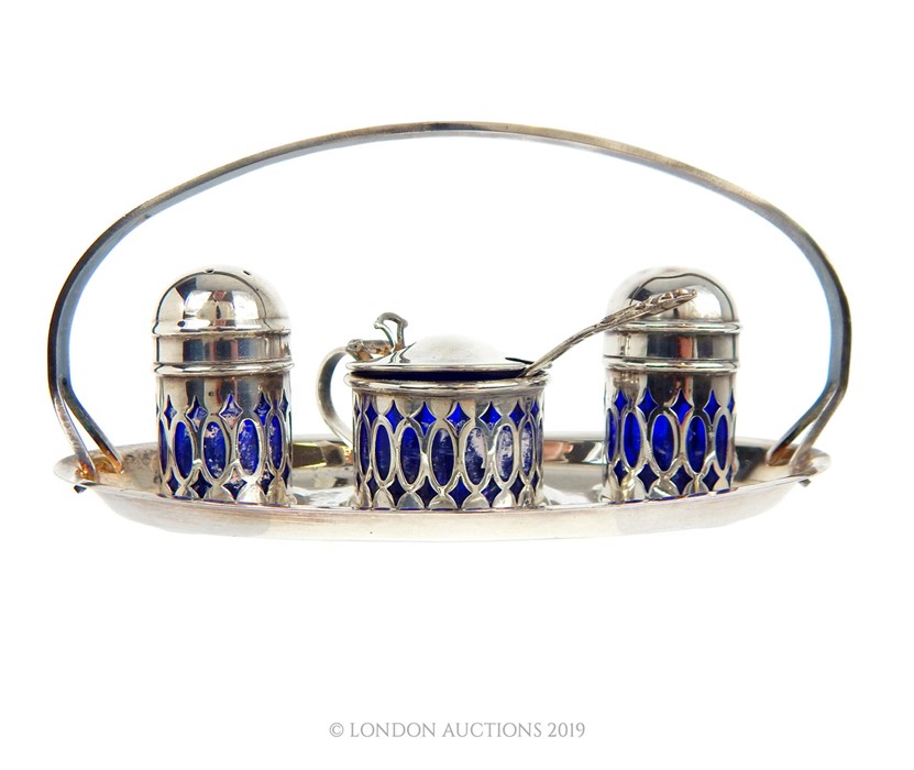 A Silver Plated Condiment Set.