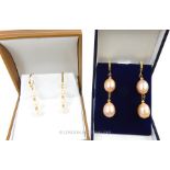 Two Pairs Pearl Earrings.