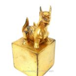A Bronze Gilt Foo Dog Beast Statue Seal Stamp.