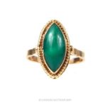 A Beautiful Marquise Cut Green Jade Ring.