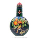 A Blue Glass Snuff Bottle Depicting Birds In A Fruit Tree