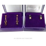 Two Pairs 9 carat Gold Earrings.