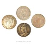 Four Sterling Silver Crowns, Two Victorian (1889, 1892), Two George VI (1837).