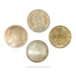 Three Victorian Sterling Silver Crowns (1892, 1899, 1900) With An 1953 Five Shilling