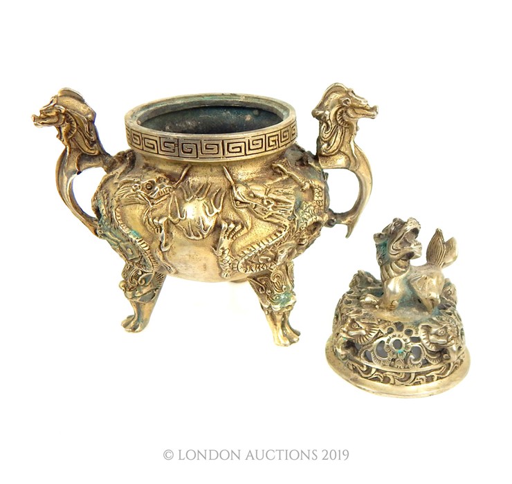 A Chinese White Metal Incense Burner. - Image 2 of 3