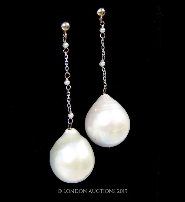 A Pair Of South Sea Baroque Drop Pearl Earrings. - Image 2 of 2