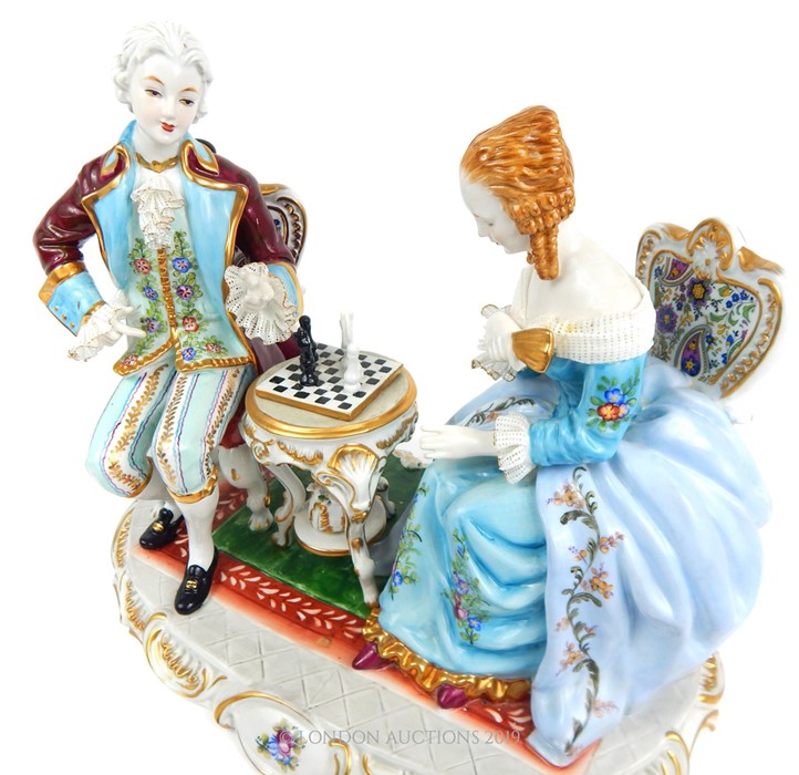 A large Meissen Diorama Of A Couple Playing Chess. - Image 3 of 4