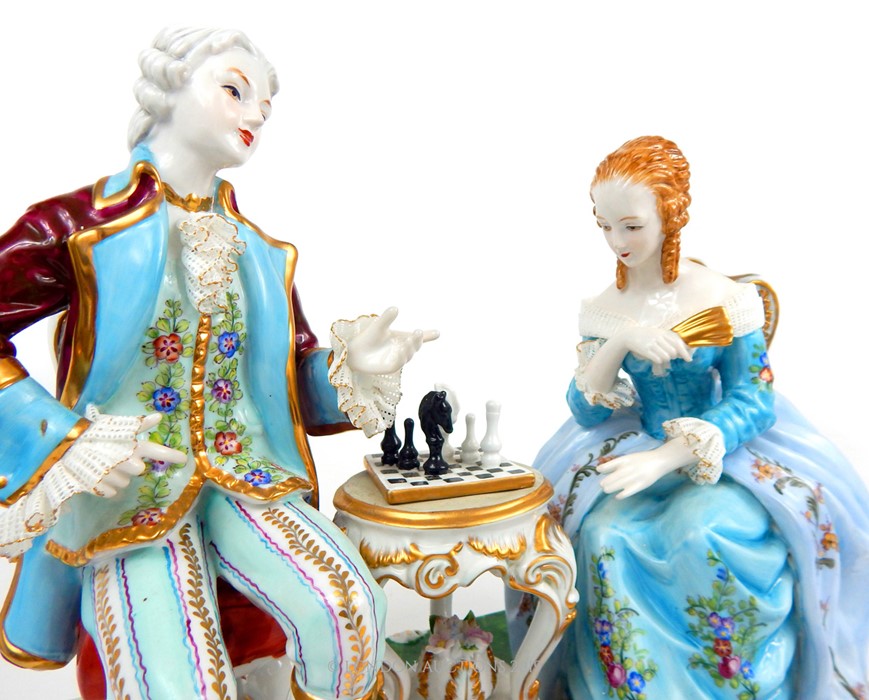 A large Meissen Diorama Of A Couple Playing Chess. - Image 2 of 4