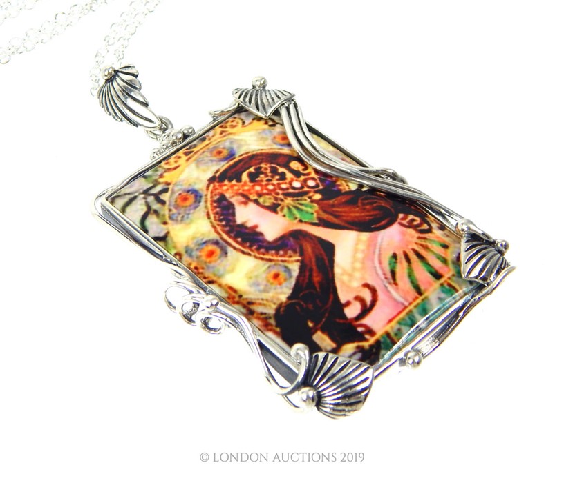 A Silver And Enamel Set Pendant Necklace. - Image 3 of 3