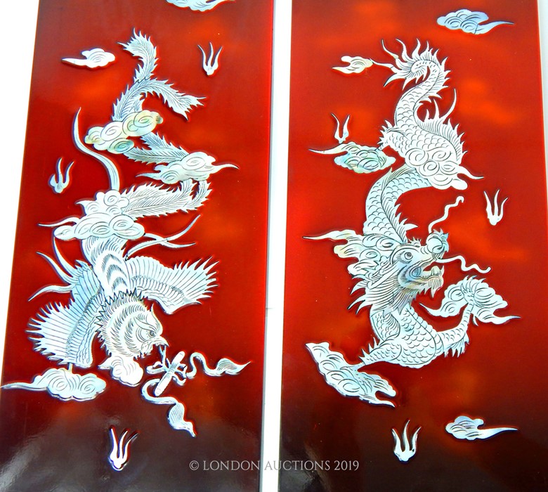 Four Oriental Lacquered Wall Hangings. - Image 3 of 3