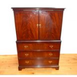 A Mahogany Cabinet On Three Draw Chest With Inlay H:141 cm W:95 cm D:61 cm.