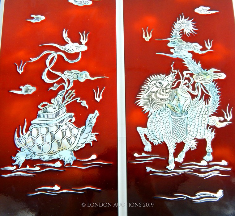 Four Oriental Lacquered Wall Hangings. - Image 2 of 3