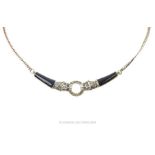 A Silver Marcasite And Onyx Cartier Style Necklace.