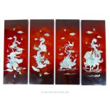 Four Oriental Lacquered Wall Hangings.